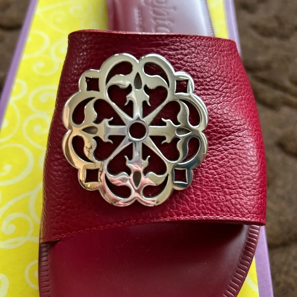 Brighton Red Leather Slide Sandals with Gold Medallions - Picture 5 of 5